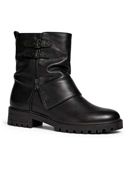 Bottines en simili cuir avec doubles sangles à boucles et fermeture zippée