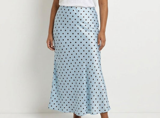 Jupe longue fluide pois coupe évasée & taille élastiquée