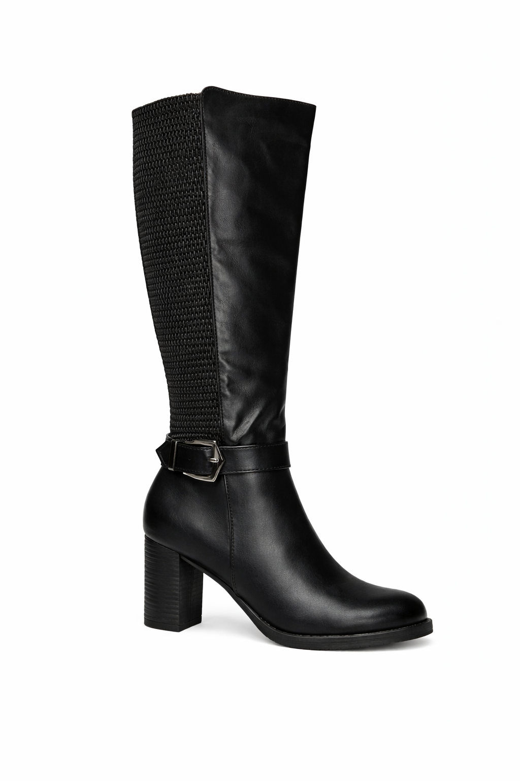 Bottes noires à talon haut et boucle décorative
