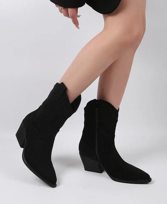 Bottines western à talons biseautés effet daim