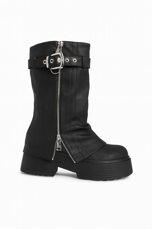 Bottes noire à zip frontal et boucle métallique
