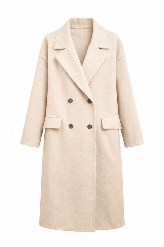 Manteau long double boutonnage coupe droite