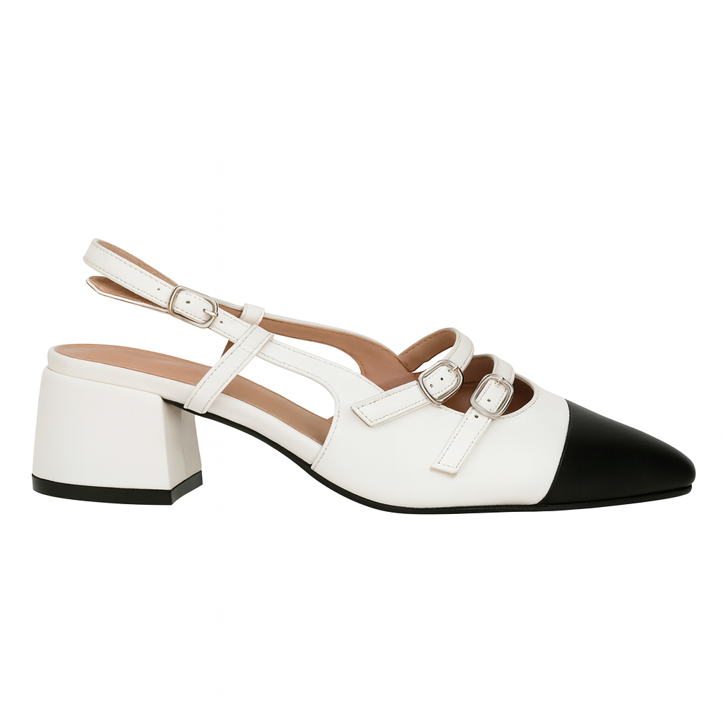 Escarpin slingback bicolore bout contrasté et brides fines
