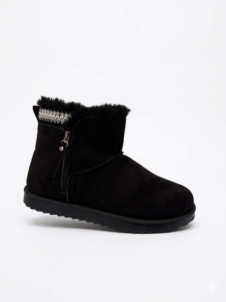 Bottines fourrées en suédine avec doublure chaude et zip latéral