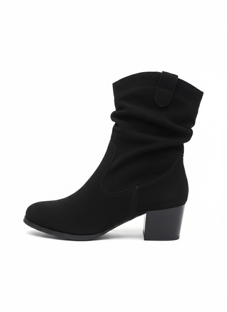 Bottines noire plissée à talon carré