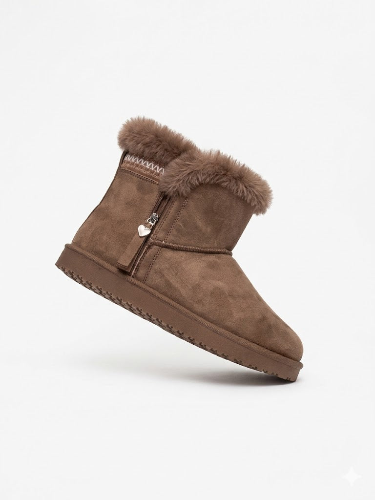 Bottines fourrées en suédine avec doublure chaude et zip latéral