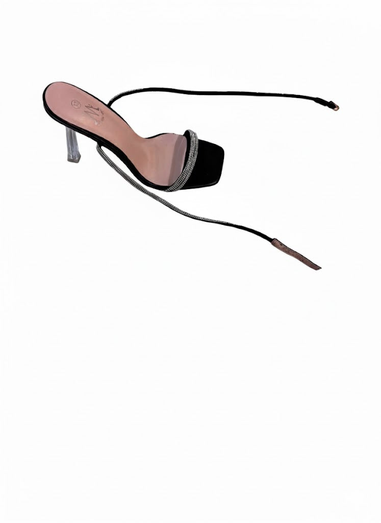 Sandale noire à lacets bijoux et talon transparent