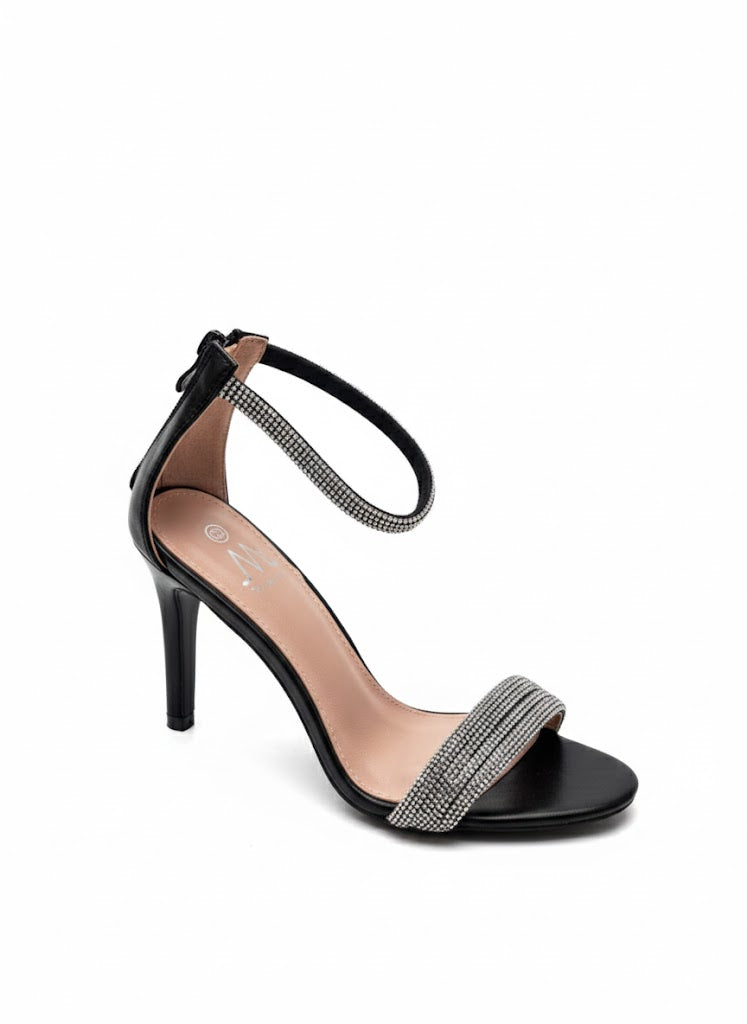 Sandales noire à talon fin avec bride scintillante