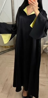 Robe longue fluide à col contrasté