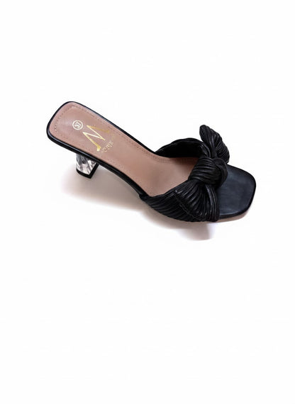 Mules nœud texturé & talon transparent