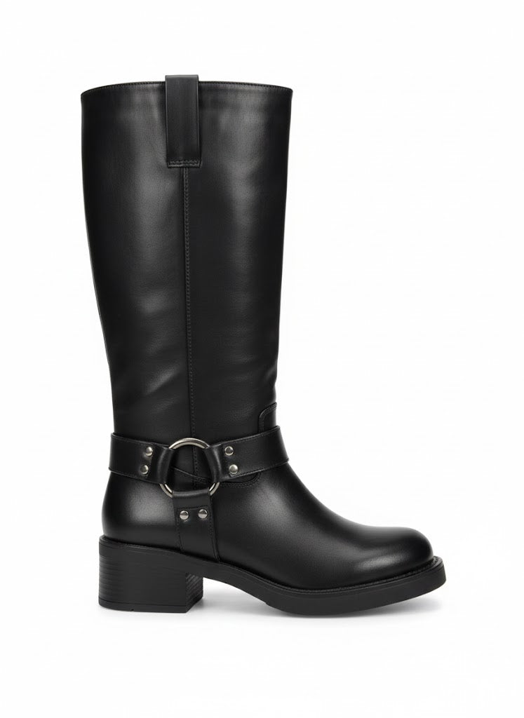 Bottes cavalière noire bride anneau métallique