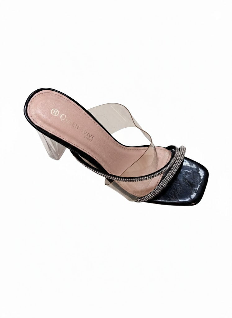 Sandales brides fines & talon bloc noir