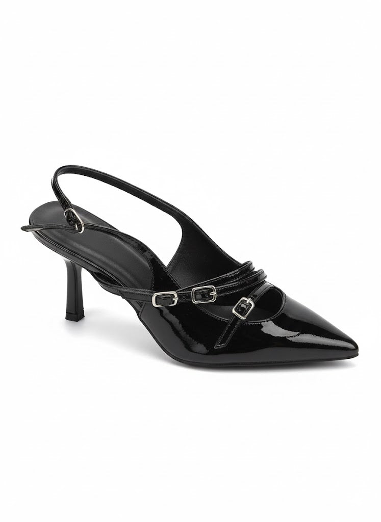 Escarpin slingback verni à boucles