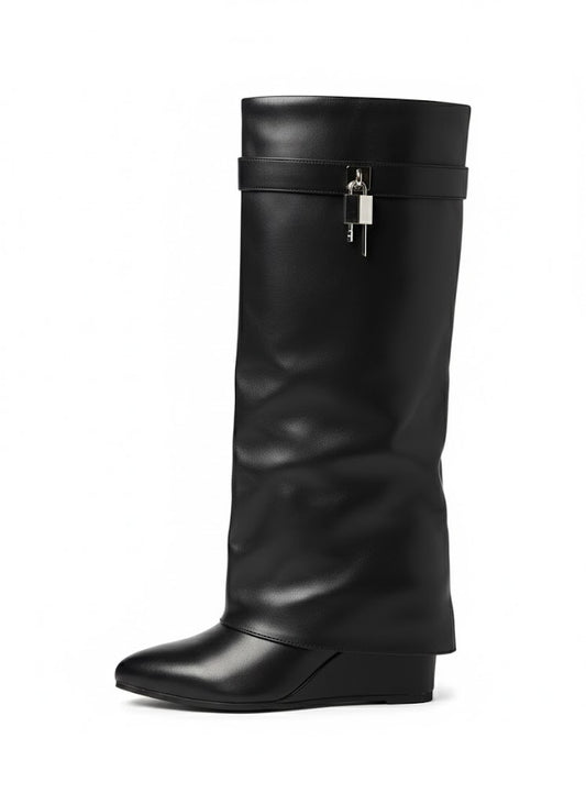 Bottes noires minimalistes à talon compensé discret