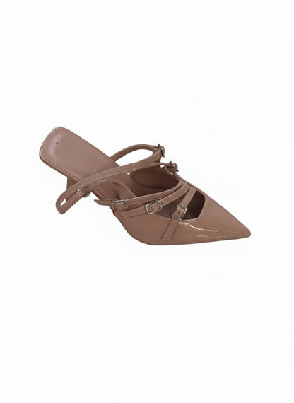 Escarpin slingback verni à boucles