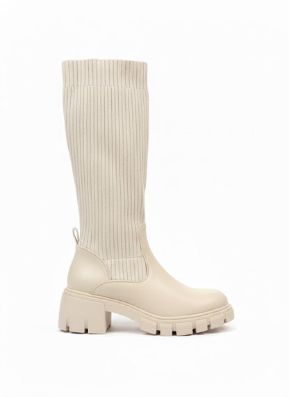 Bottes hautes à semelle épaisse effet chaussette