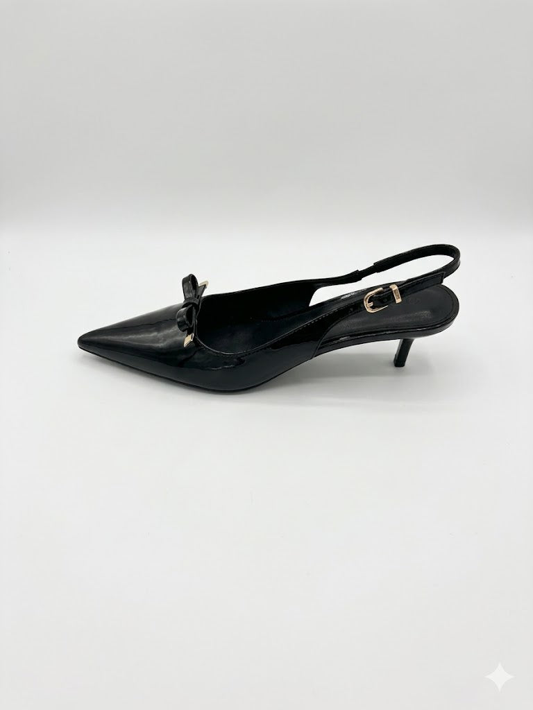 Escarpins slingback vernis à bout pointu avec nœud délicat
