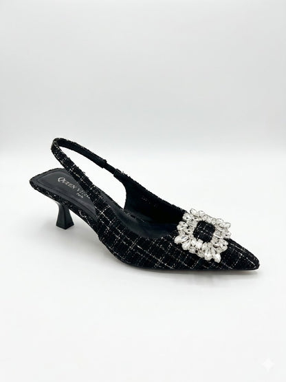 Escarpin slingback à talon moyen avec broche strass