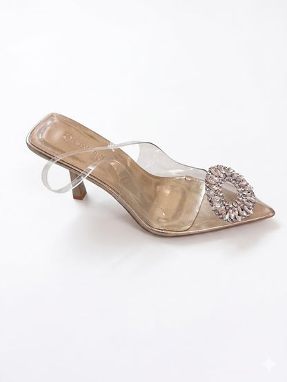 Escarpin transparente à talon fin avec bijou strass