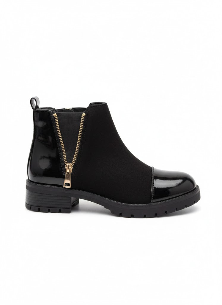 Bottines noires zippées à bout verni