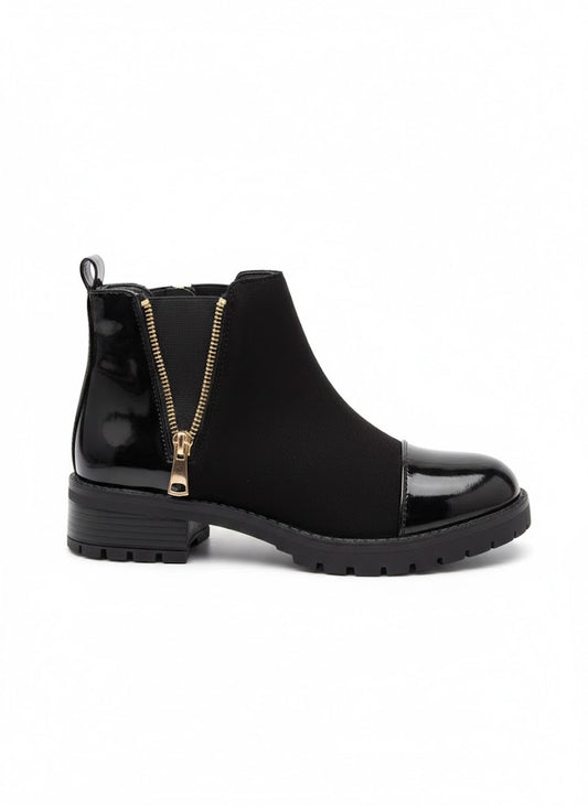 Bottines noires zippées à bout verni
