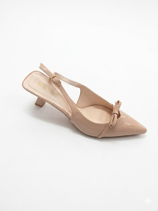 Escarpins slingback vernis à bout pointu avec petit talon et détail nœud