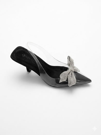 Escarpin transparente à talon fin avec nœud strass