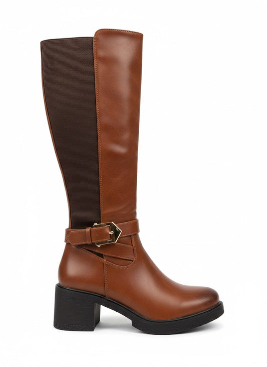 Bottes cavalières marron à talon et bride