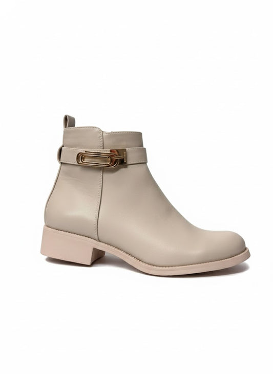 Bottines cheville beige à bride dorée