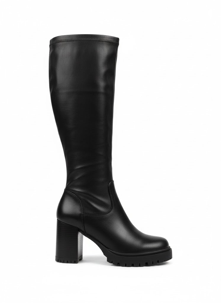 Botte noires à talon épais et semelle crantée