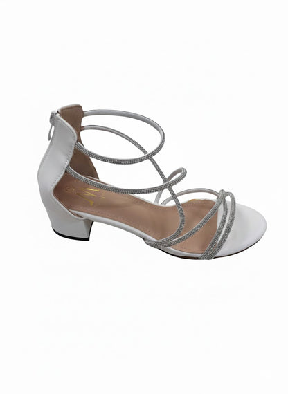 Sandales à talon carré brides croisées et strass scintillants