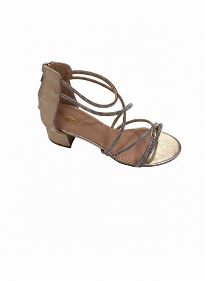 Sandales à talon carré brides croisées et strass scintillants