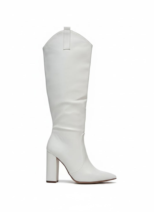 Bottes blanches à talon haut et bout pointu