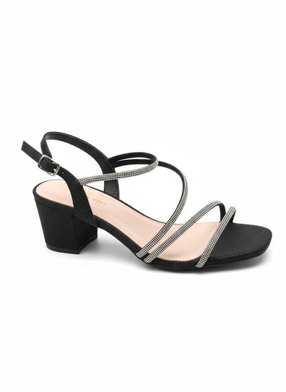 Sandales pailletées à talon bloc fines brides croisées et bride cheville