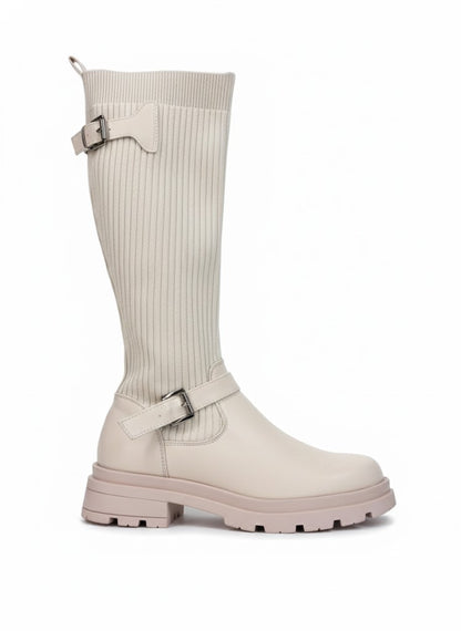 Bottes montante beige maille & semelle crantée