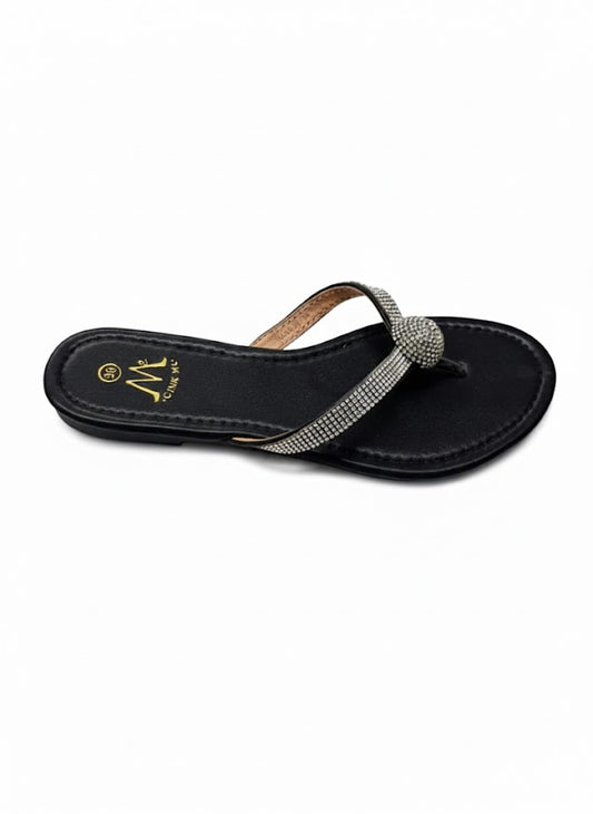 Claquette noire minimaliste à bride strassée