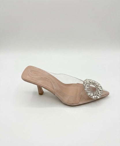 Escarpin transparente à talon fin avec bijou strass