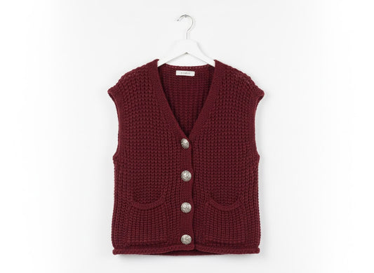 Gilet sans manches en maille texturée à boutons bijoux