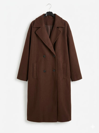 Manteau long double boutonnage coupe droite