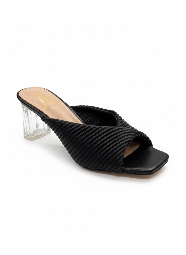 Talon noire plissée à talon transparent