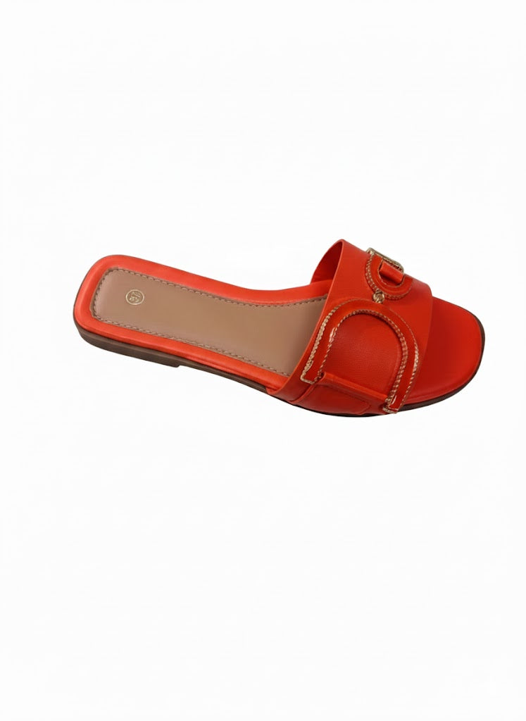 Claquette orange éclat à finition dorée