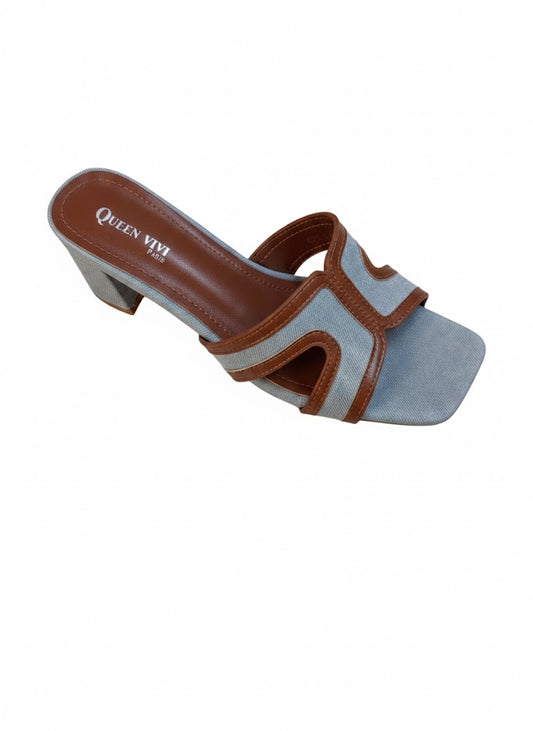 Talon en toile denim et finitions camel