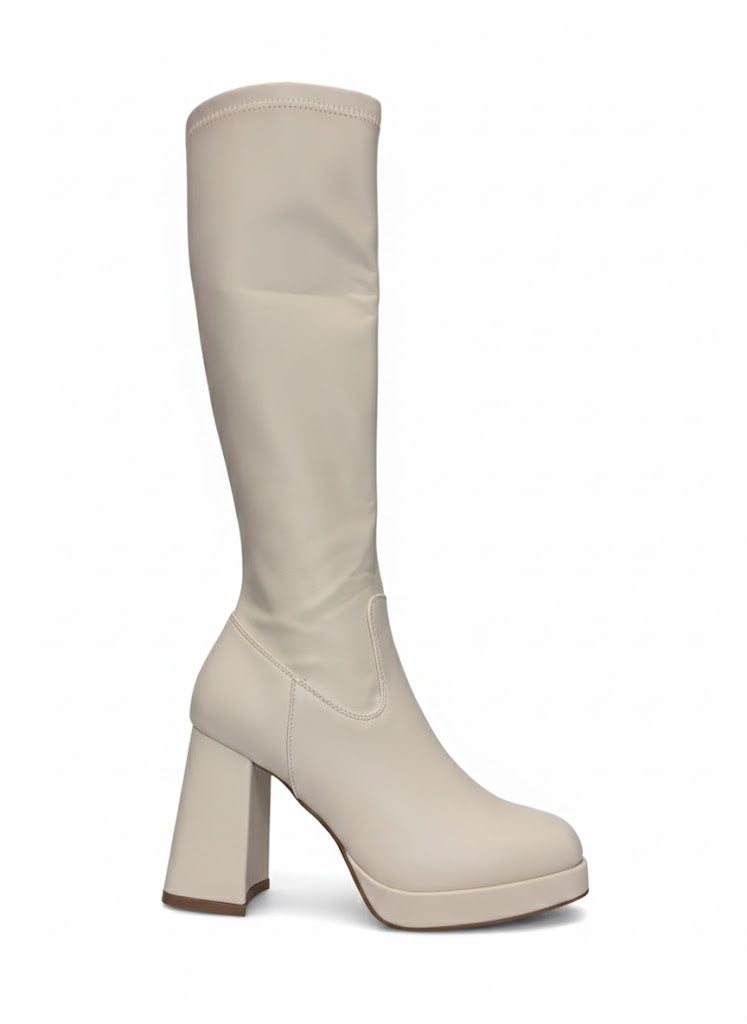 Bottes haute beige à talon large