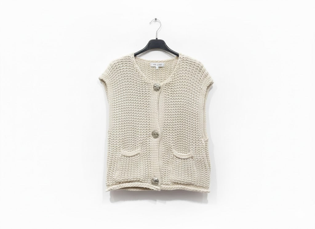Gilet sans manches en maille texturée à boutons bijoux