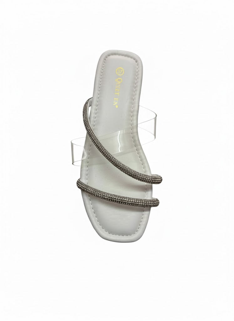 Sandale à doubles brides transparentes et strass