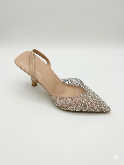 Escarpin slingback pailleté à talon fin avec détails scintillants