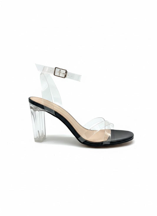 Sandales transparentes à talon cristal et bride cheville