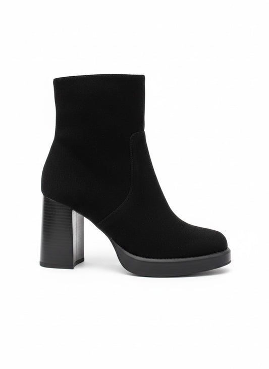 Bottines noires à talon épais effet daim