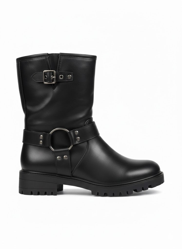 Bottines noir à boucles et semelle robuste