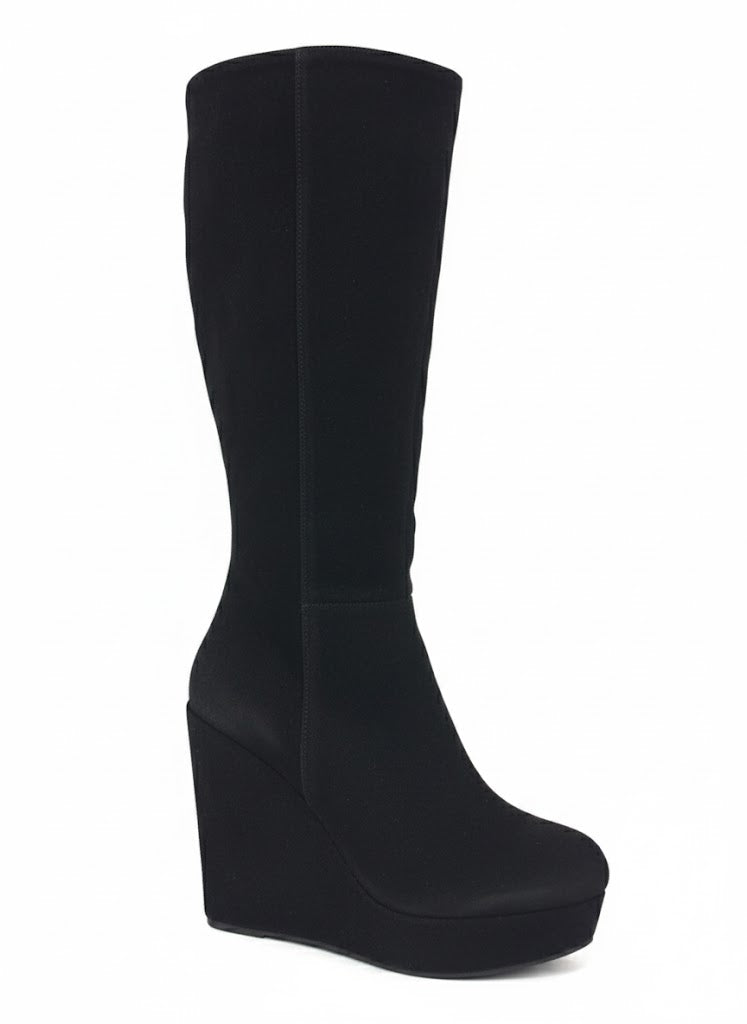 Bottes compensée noire effet suédine